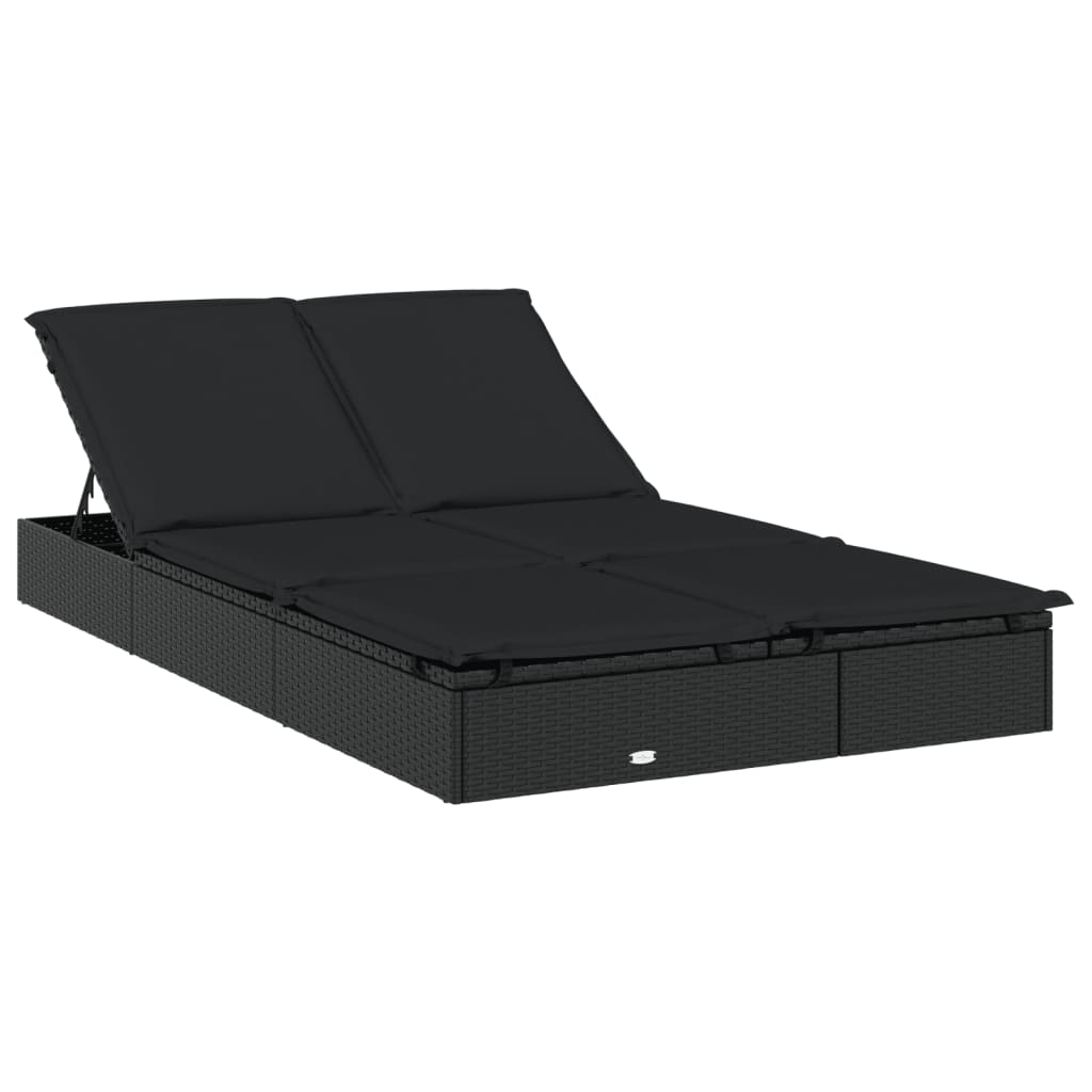 Sunbed Black PE rattan Double Adjustable Armrests Sunbed