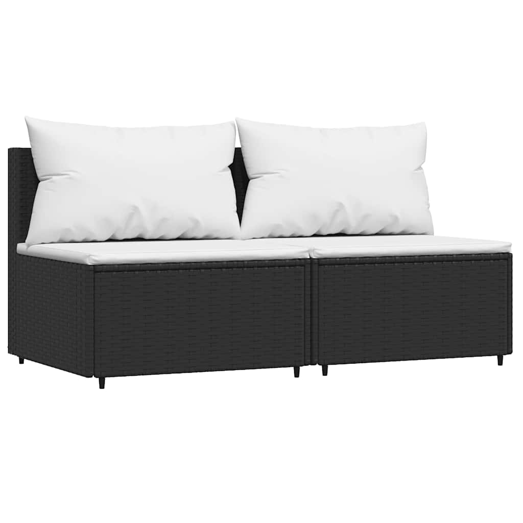 Patio Middle Sofa Black with white cushions PE rattan Standard