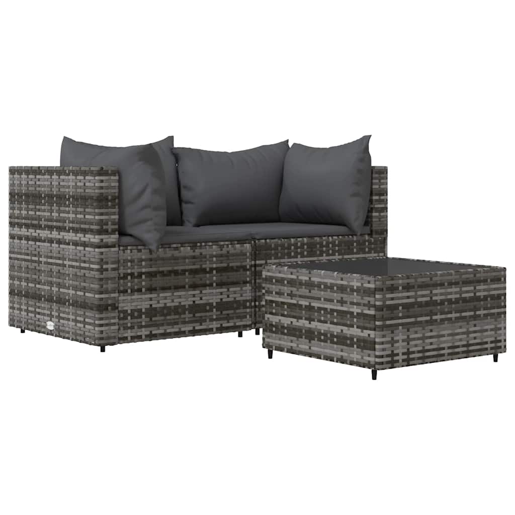 Patio Lounge Set Grey PE rattan, powder-coated steel, tempered glass
