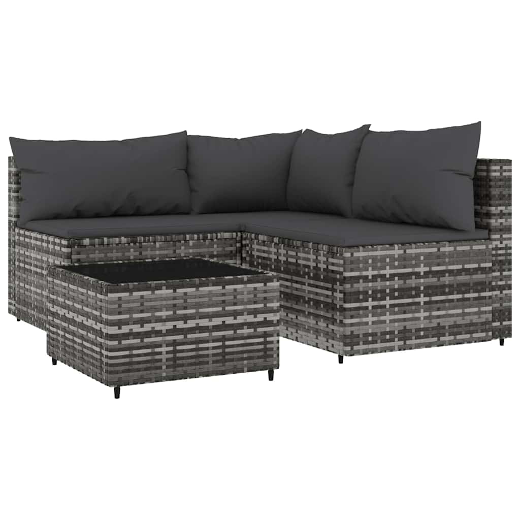 Patio Lounge Set Grey Poly Rattan Medium Adjustable Feet