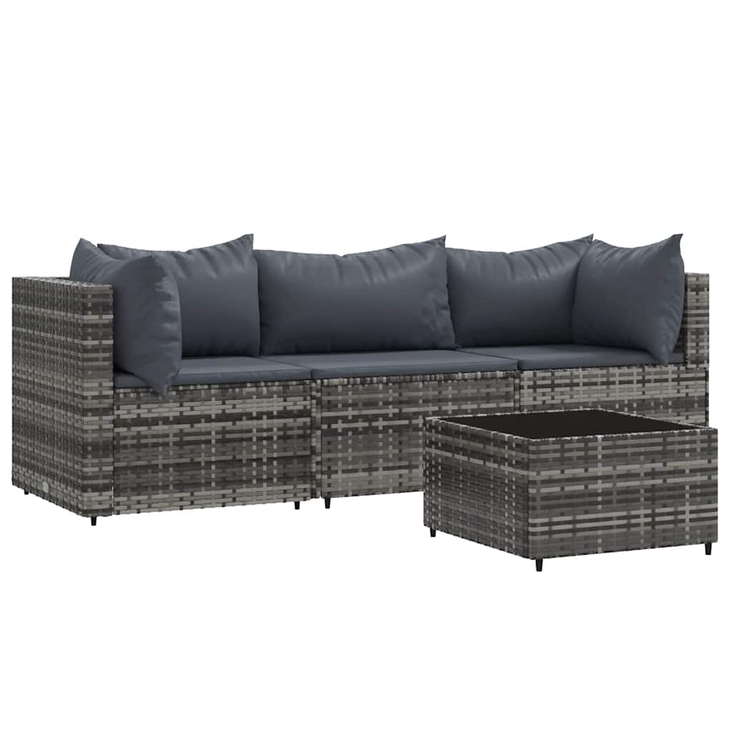 Patio Lounge Set Gray PE rattan, powder-coated steel, tempered glass