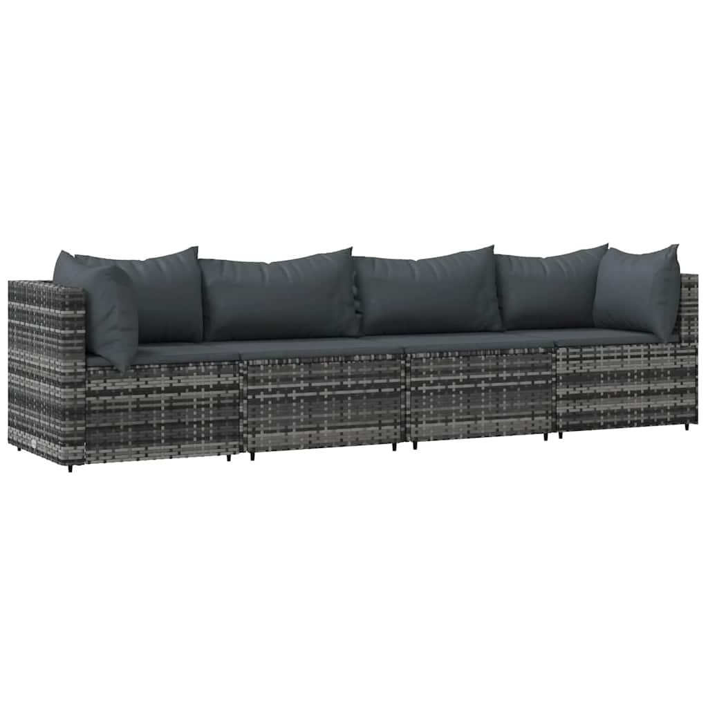 Patio Lounge Set Gray PE rattan, powder-coated steel, polyester