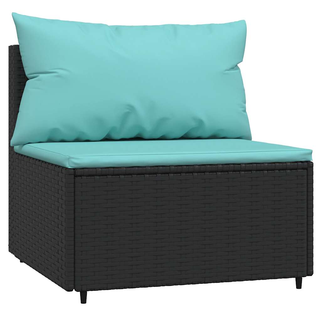 Patio Middle Sofa Black, Water blue PE rattan Medium