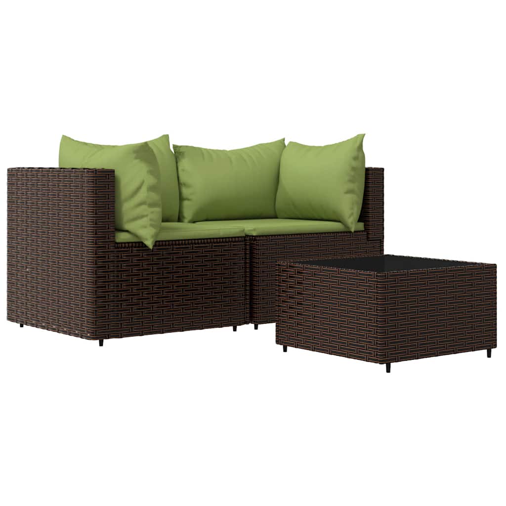Patio Lounge Set Brown with green cushions PE rattan