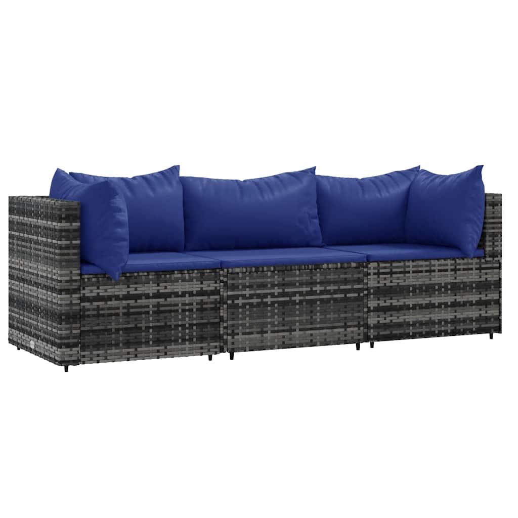 Patio Lounge Set Gray with dark blue cushions