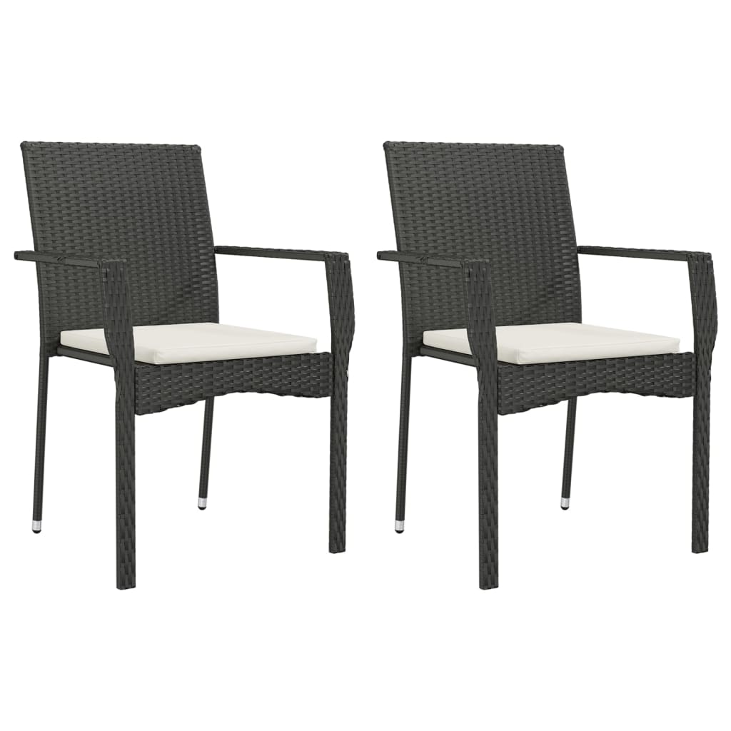 Garden Chair Set of 2 Black Poly Rattan, Powder-Coated Steel