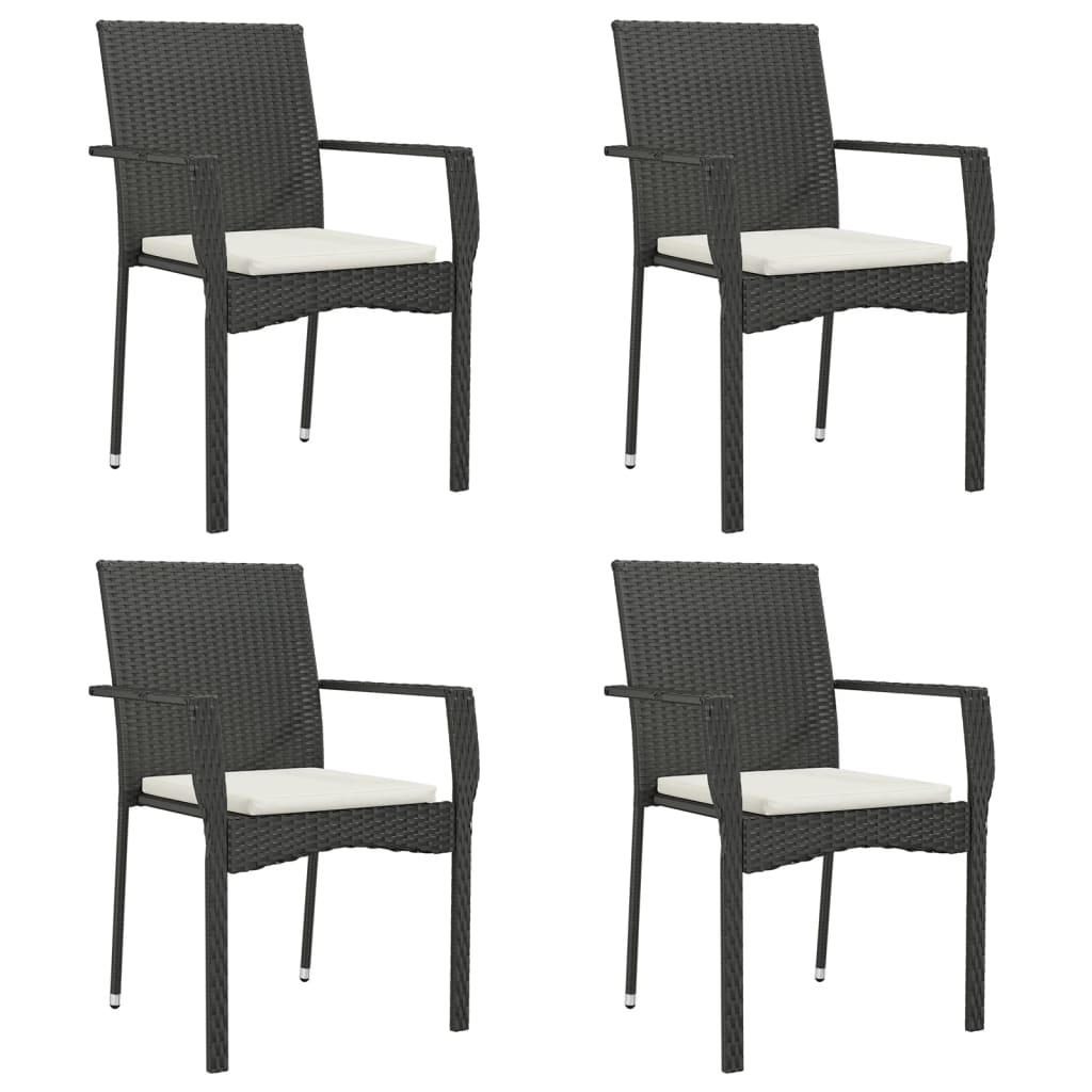 Garden Chair Set of 4 Black frame, Cream white cushion PE rattan