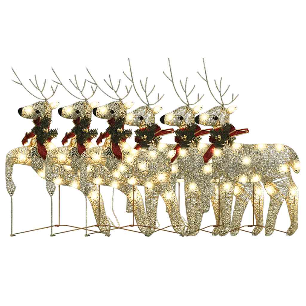 Christmas Reindeer Set of 6 Gold Mesh, Metal Medium