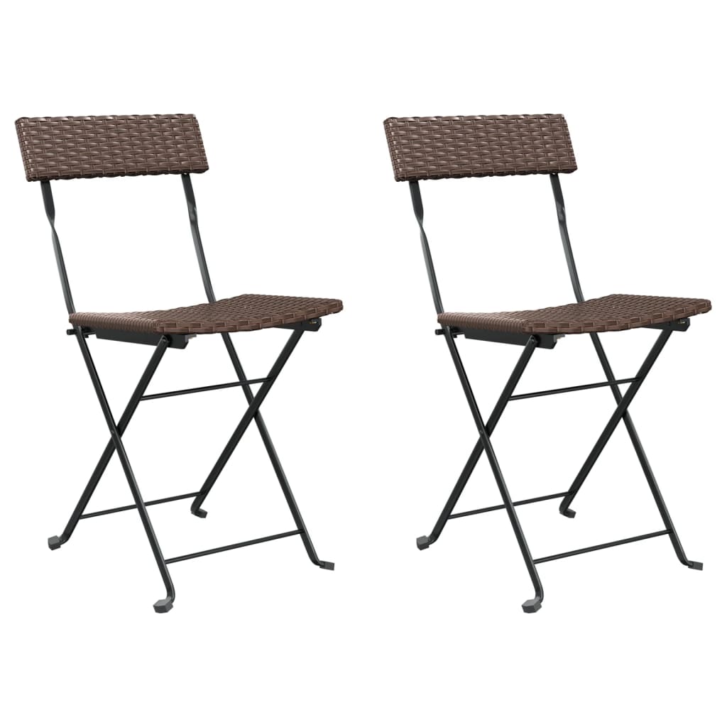 Folding Bistro Chair Set of 2 Brown PE rattan, powder-coated steel