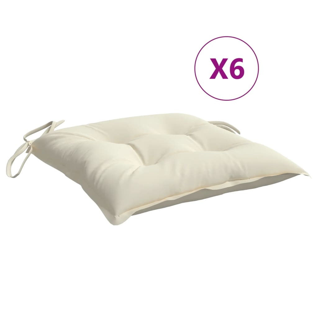 Chair Cushion Set of 6 Cream White Oxford fabric 19.7x19.7x2.8 in