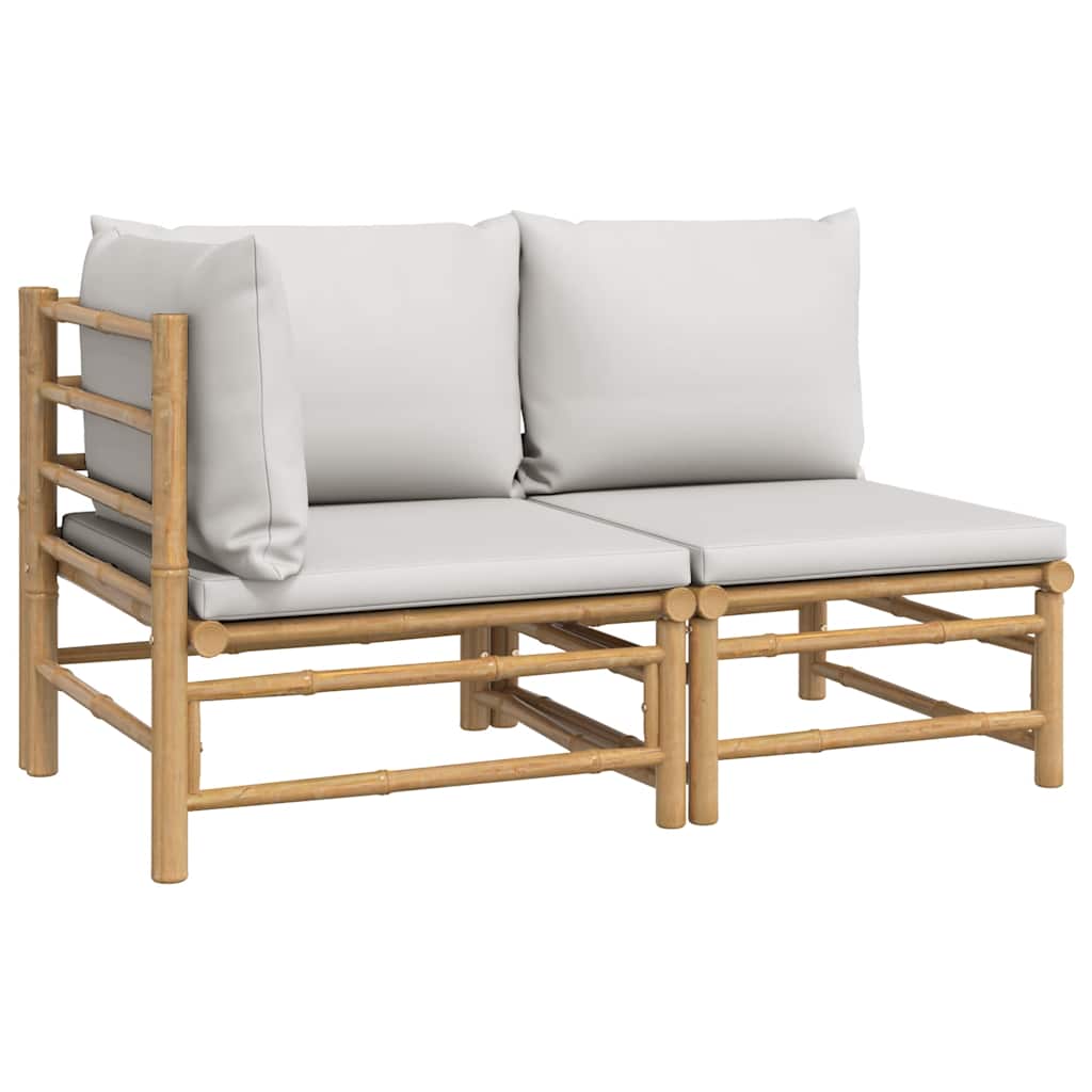 Garden Lounge Set Bamboo with Light Grey Cushions
