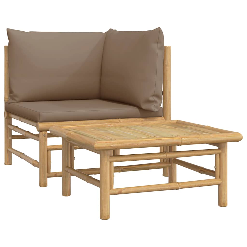 Garden Lounge Set Taupe Bamboo, Polyester Medium Modular