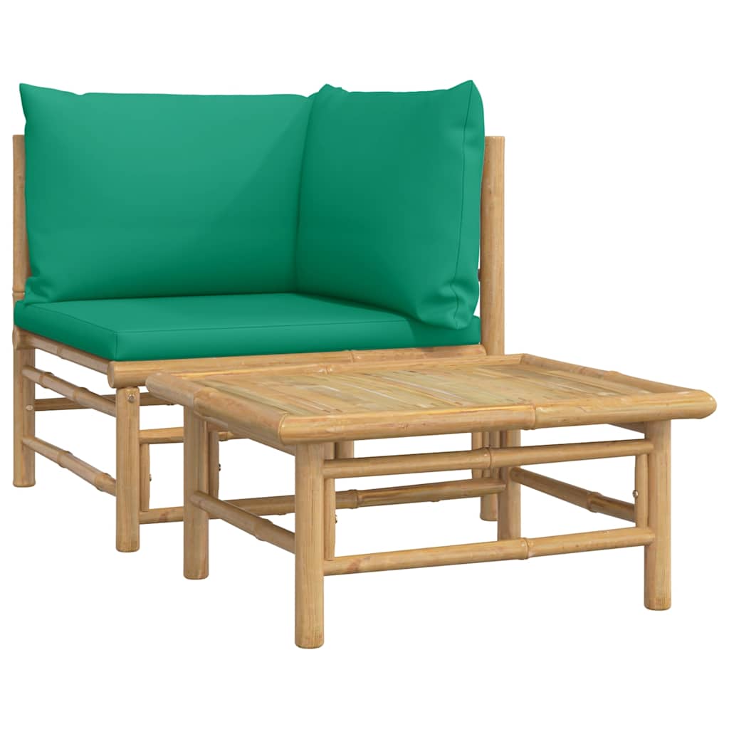 Garden Lounge Set Green Bamboo, Polyester Medium Modular