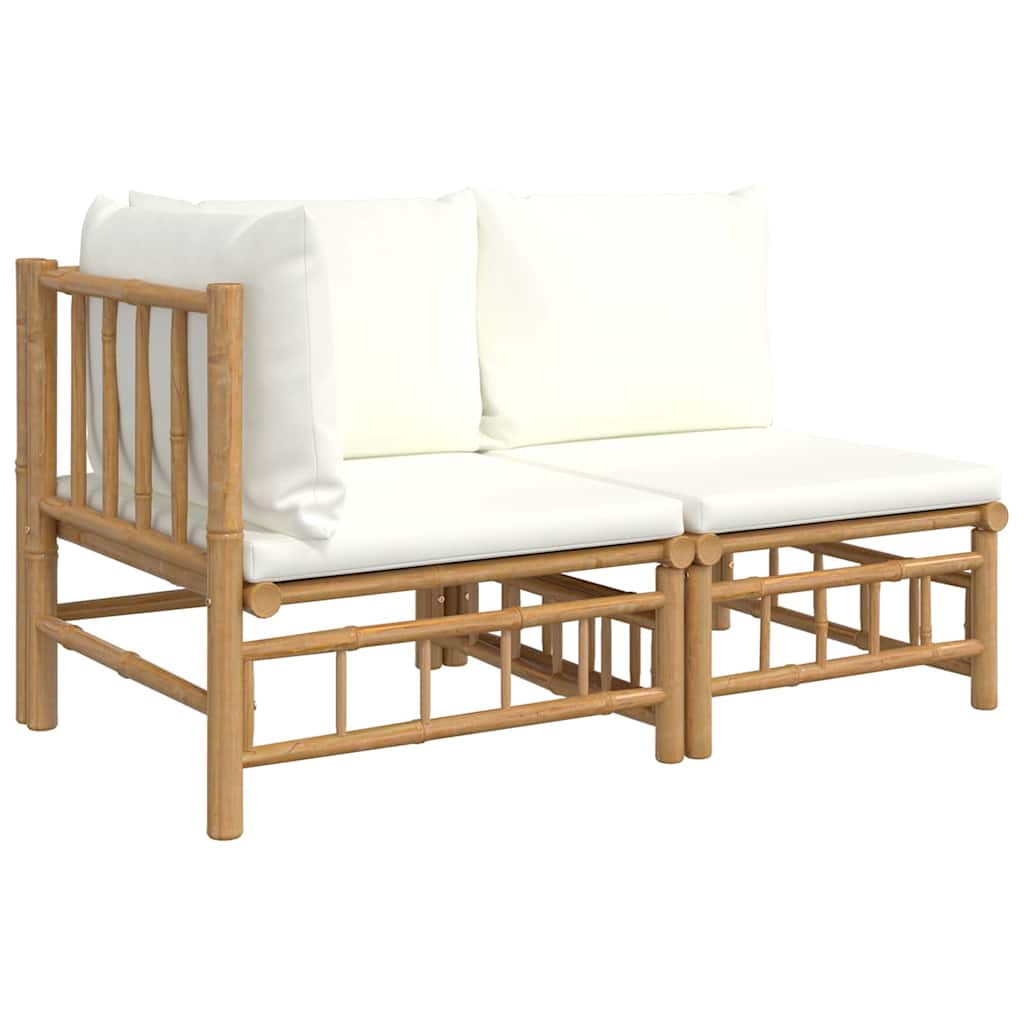 Garden Lounge Set Cream White Bamboo, Fabric (100% Polyester), Foam