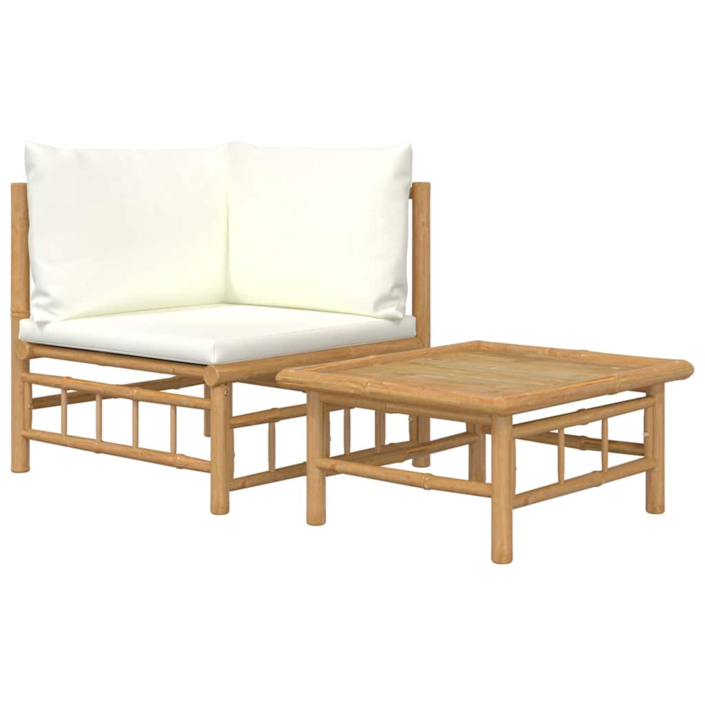 Garden Lounge Set Bamboo, Cream White Bamboo, 100% polyester