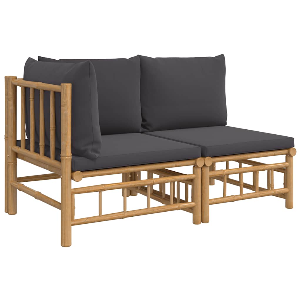 Garden Lounge Set Bamboo with Dark Grey Cushions