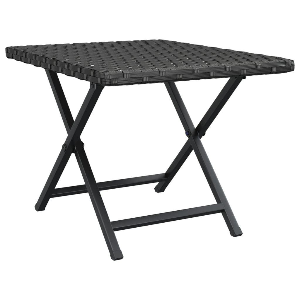 Folding Table Black PE rattan, powder-coated steel Compact