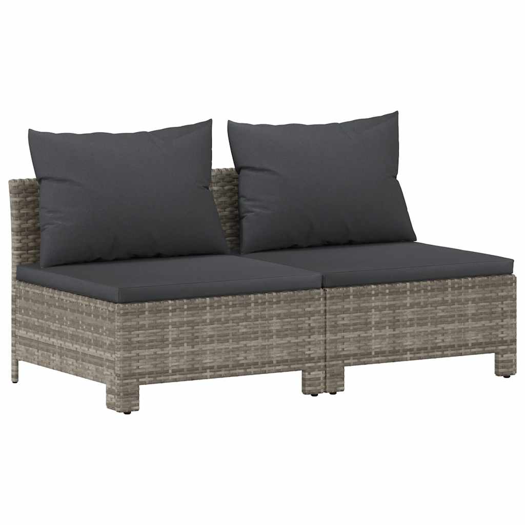 2-seater Garden Sofa Grey Poly rattan, powder-coated steel, polyester
