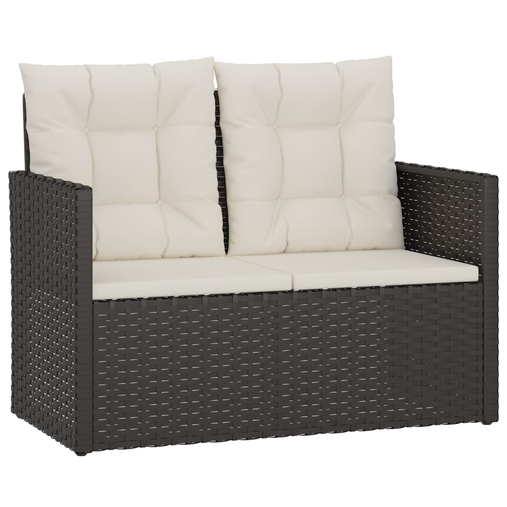 Garden Bench Black PE rattan, powder-coated steel, polyester