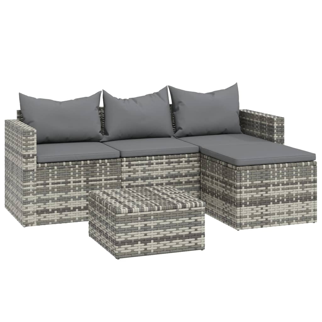 Garden Lounge Set Gray, Anthracite PE Rattan, Powder-coated Steel