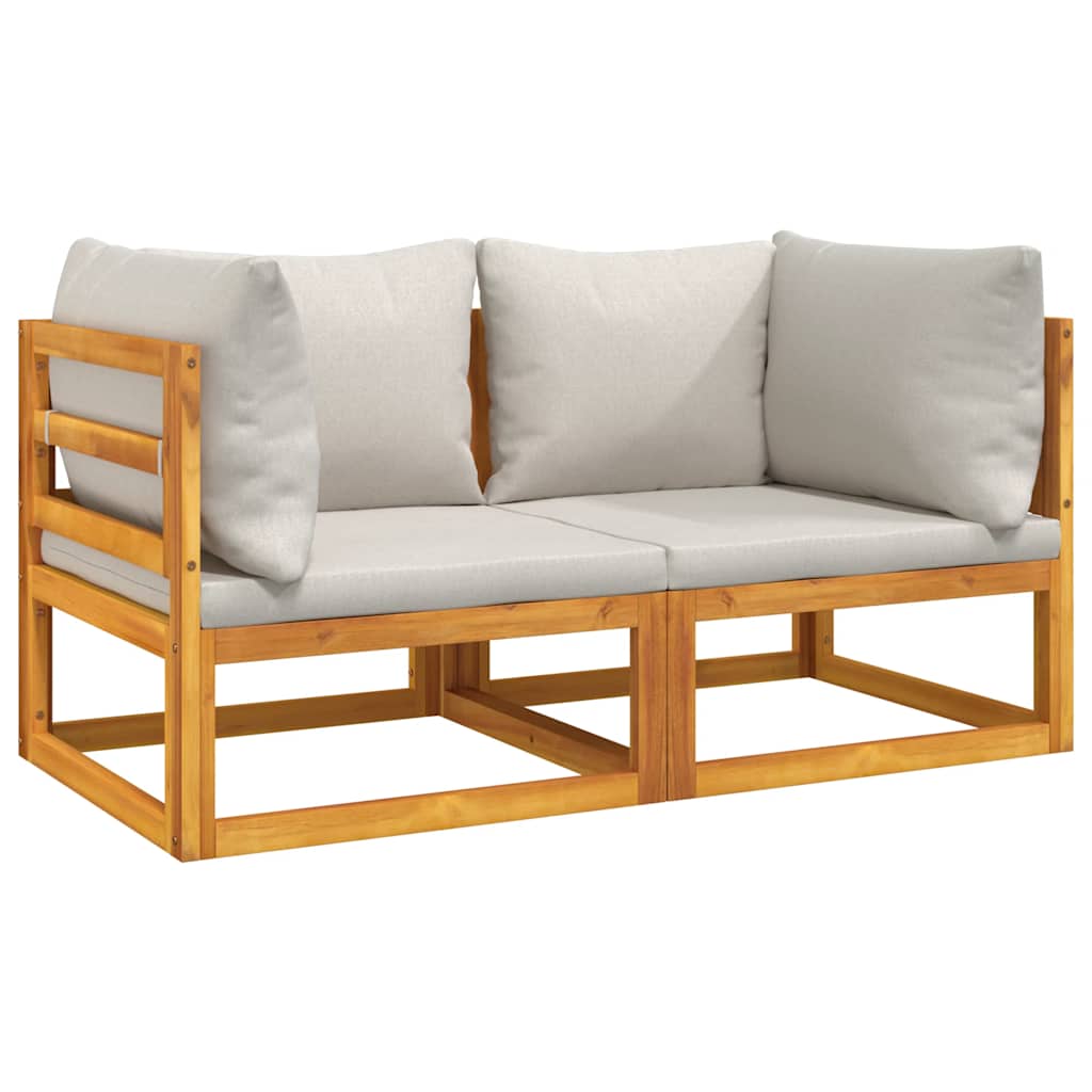 Corner Sofa Light grey Solid acacia wood, Polyester Medium