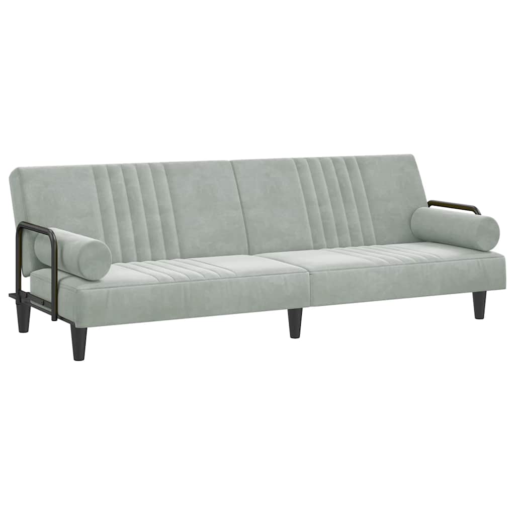 Sofa Bed Light Gray Velvet (100% polyester), plywood Standard