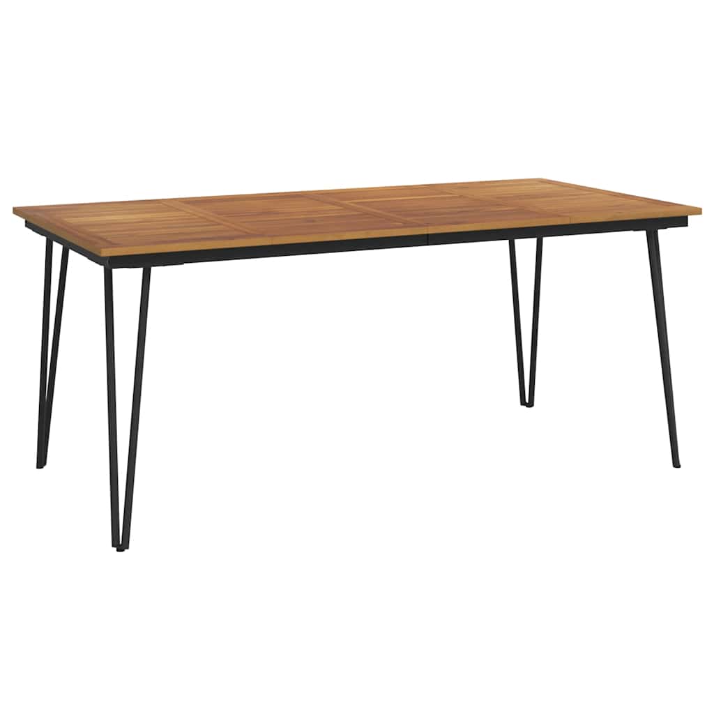 Garden Table Brown, Black Solid Acacia Wood, Powder-Coated Metal