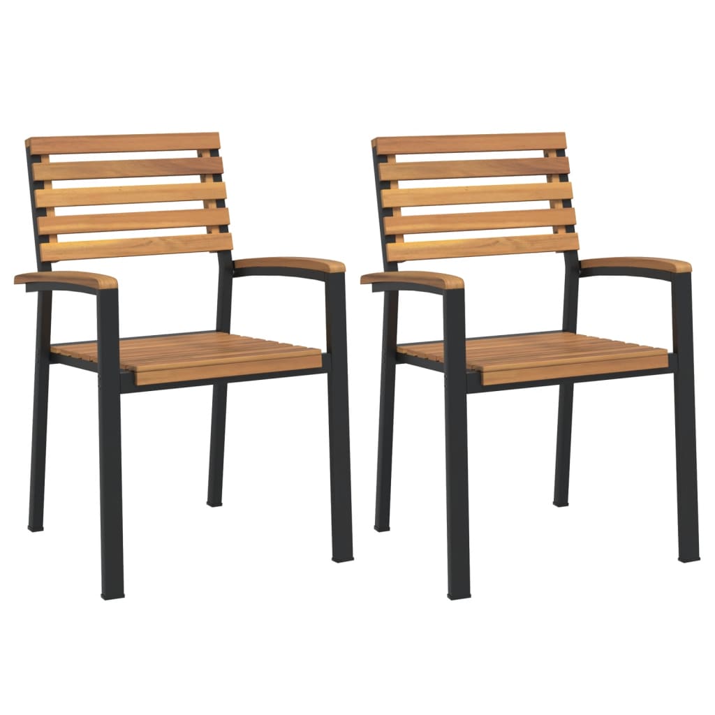 Stackable Garden Chair Set of 2 Natural wood and black metal