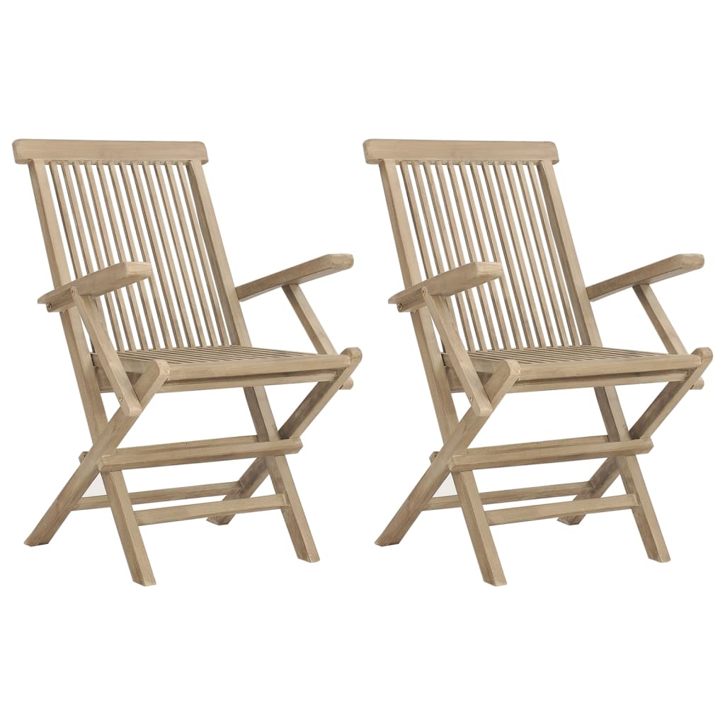Folding Garden Chair Set of 2 Grey Solid teak wood Adjustable