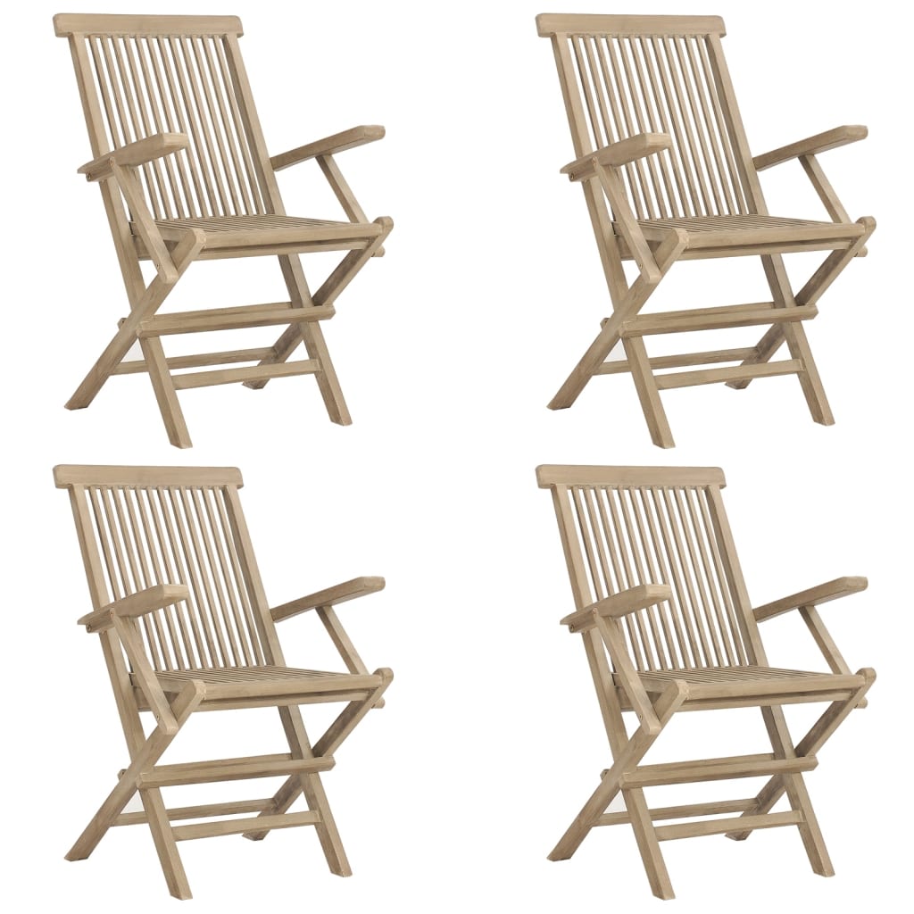 Folding Garden Chair Set of 4 Grey Solid teak wood Standard