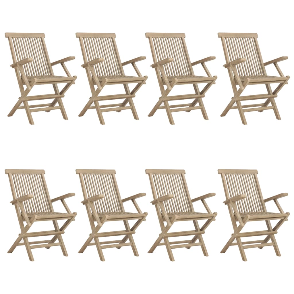 Folding Garden Chair Set of 8 Grey Solid teak wood Medium
