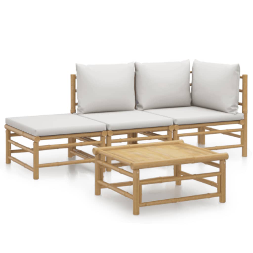 Garden Lounge Set Light Grey Bamboo 4-piece Modular