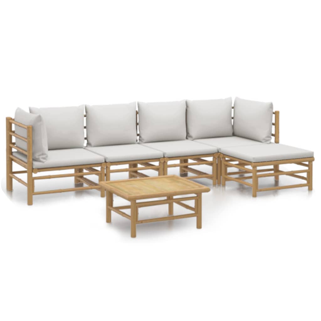 Garden Lounge Set Light Grey Bamboo Large Modular