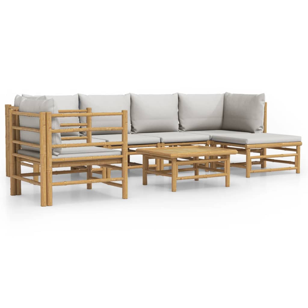 Garden Lounge Set Natural Bamboo, Light Grey Bamboo, 100% polyester