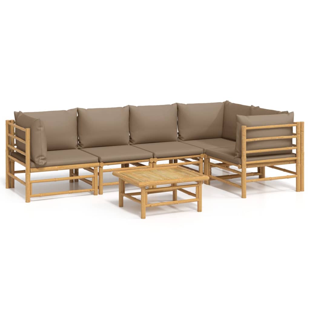 Garden Lounge Set Taupe Bamboo and Polyester Medium Modular