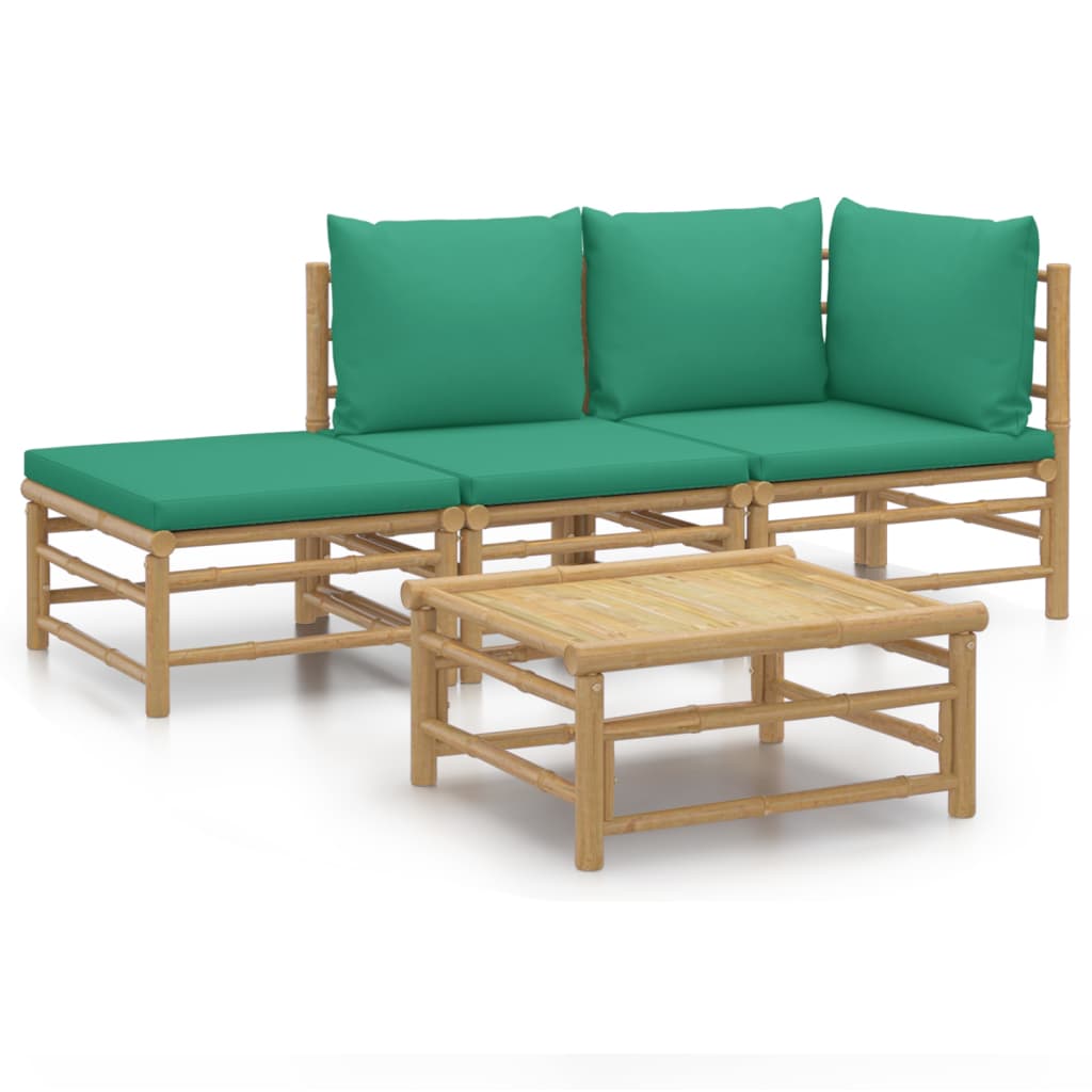 Garden Lounge Set Bamboo with green cushions Bamboo, Polyester