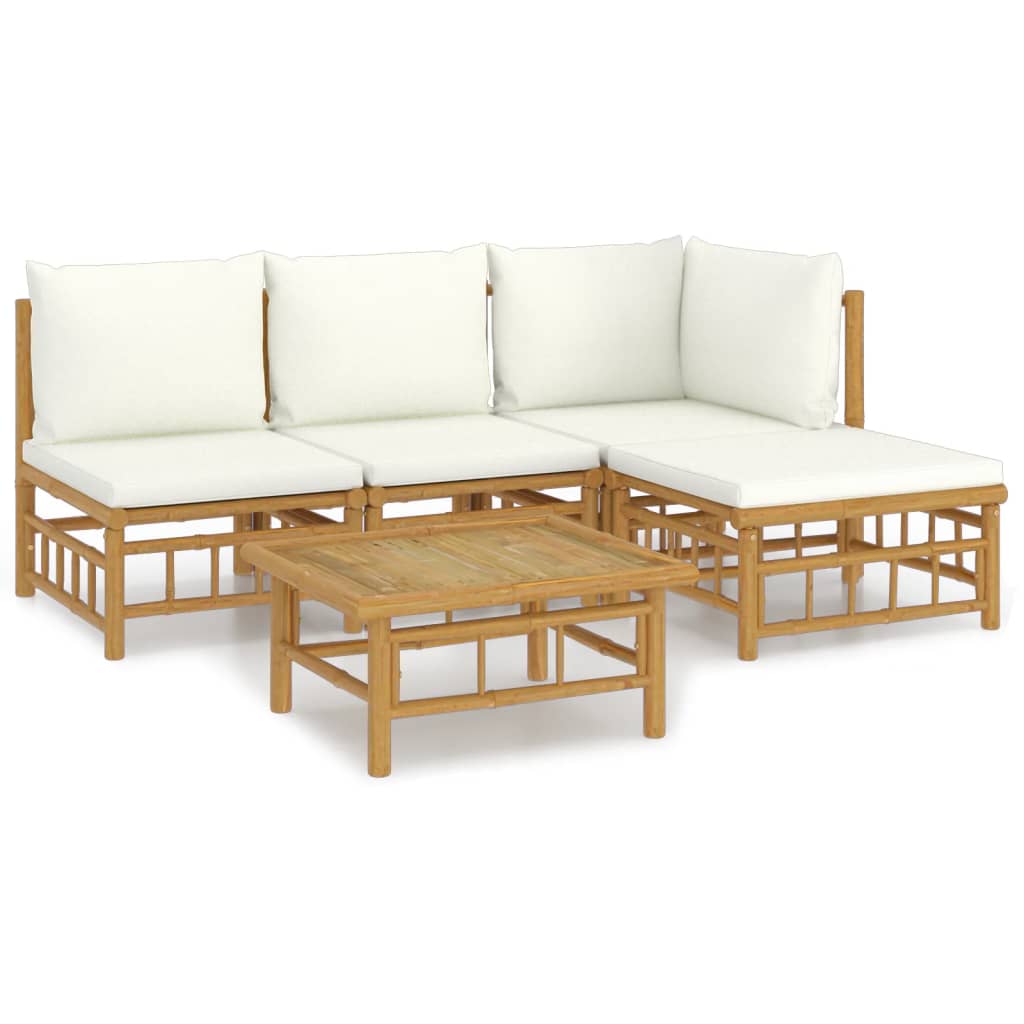 Garden Lounge Set Cream White, Natural Bamboo Bamboo, 100% Polyester