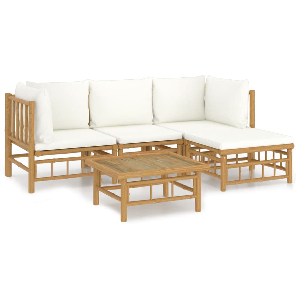 Garden Lounge Set Bamboo natural , Cream white Bamboo, 100% polyester