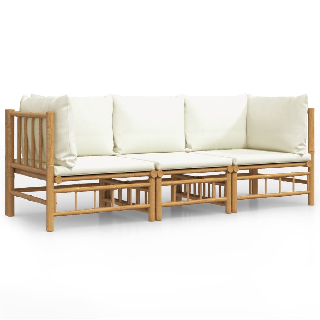Garden Lounge Set Cream White Bamboo, 100% Polyester