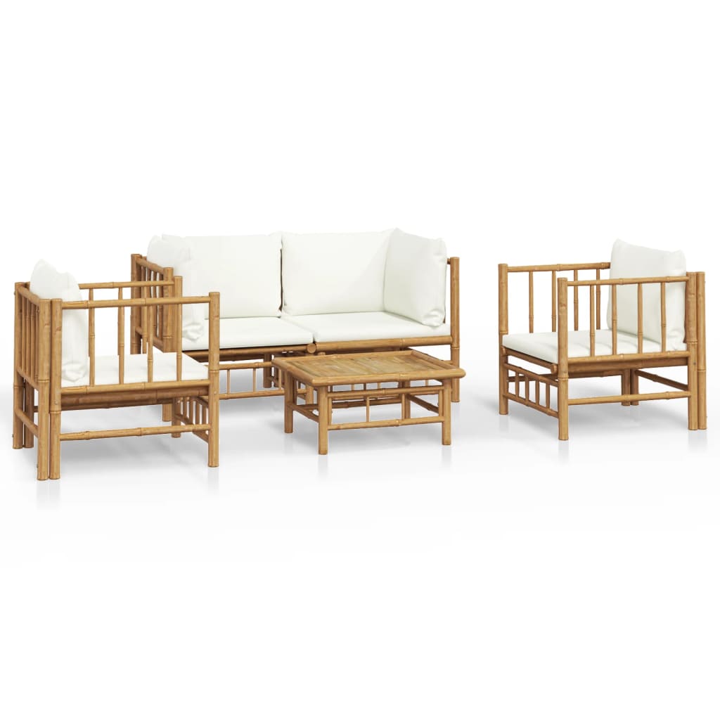 Garden Lounge Set Bamboo with Cream White