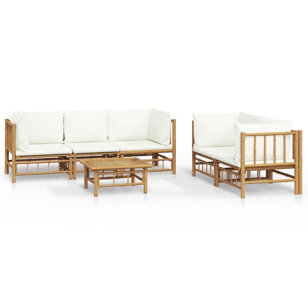 Garden Lounge Set Cream White Bamboo, Polyester Standard Modular