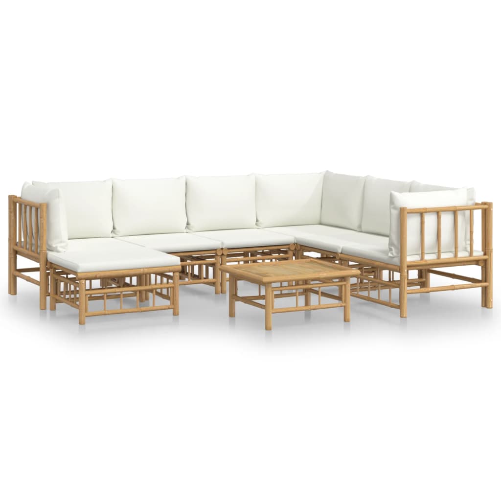 Garden Lounge Set Bamboo with Cream White Cushions