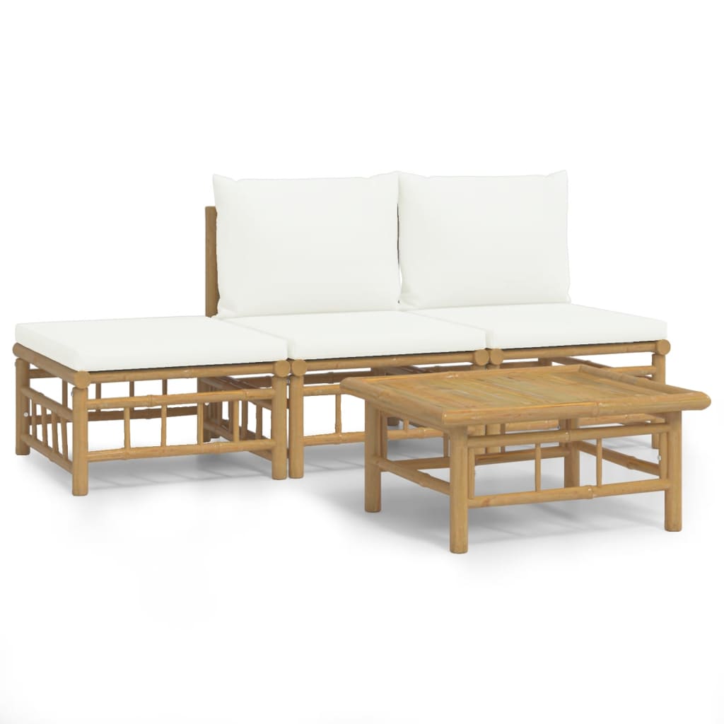 Garden Lounge Set Cream White Bamboo, Polyester Modular