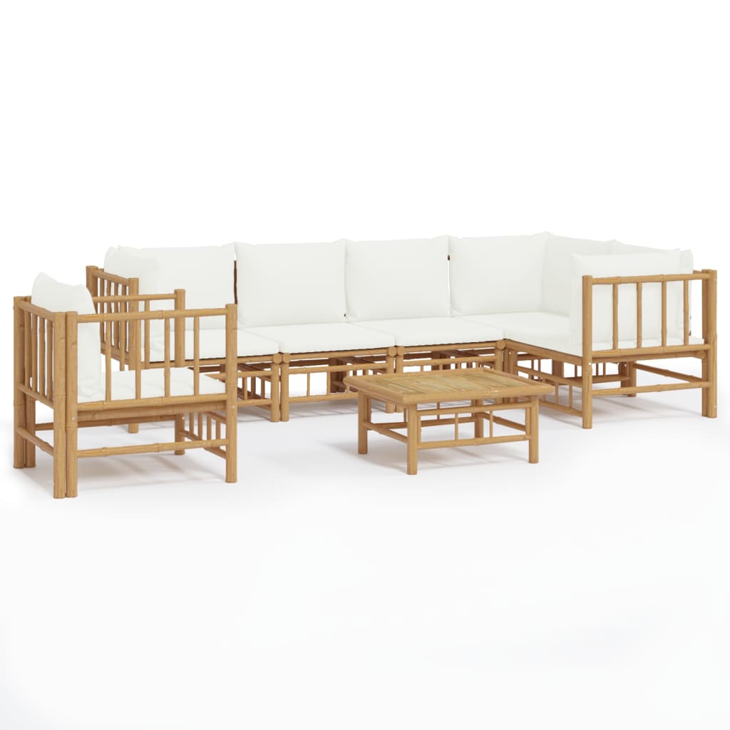 Garden Lounge Set Cream White Bamboo 7 Piece Set Modular
