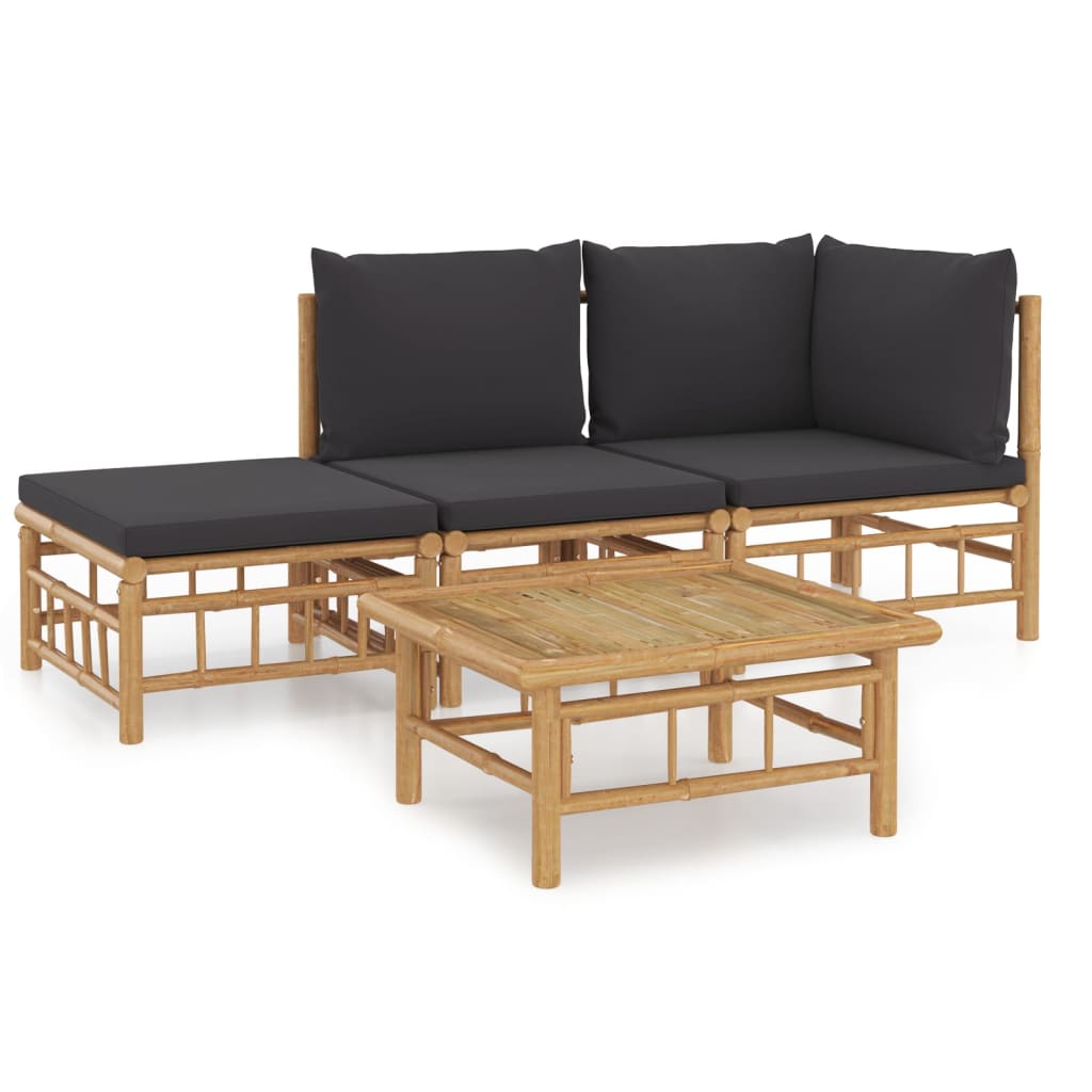 Garden Lounge Set Dark Grey, Natural Bamboo