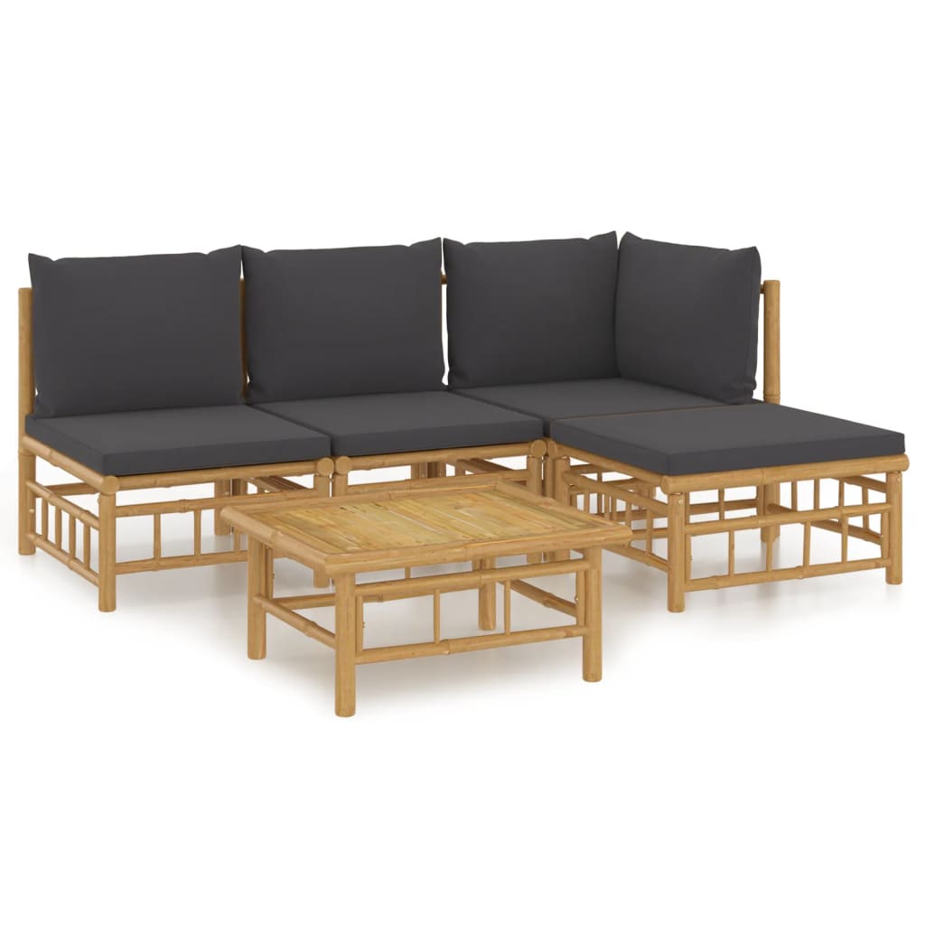 Garden Lounge Set Dark grey for cushions, natural bamboo for the frame.