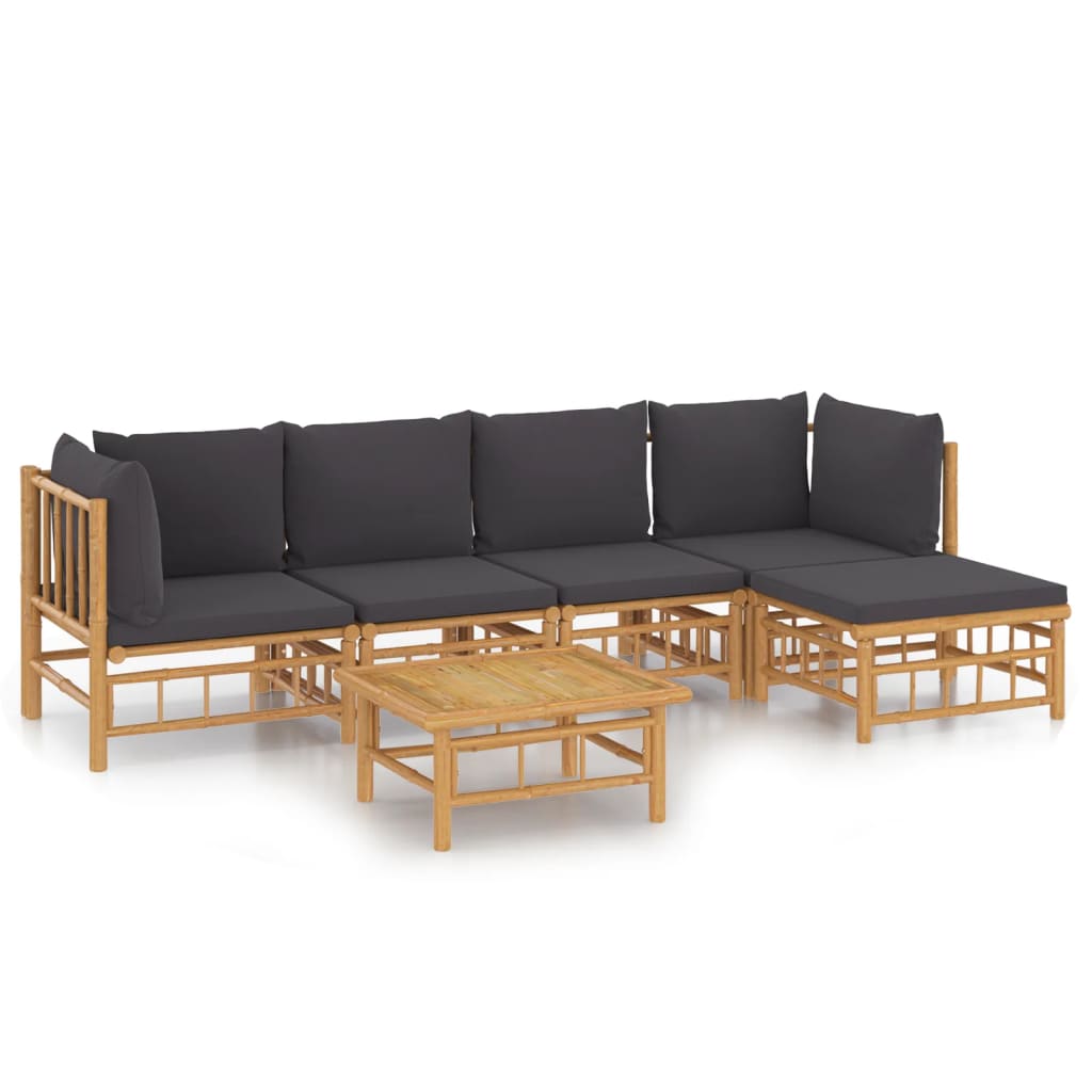 Garden Lounge Set Dark Grey, Natural Bamboo Bamboo, Polyester