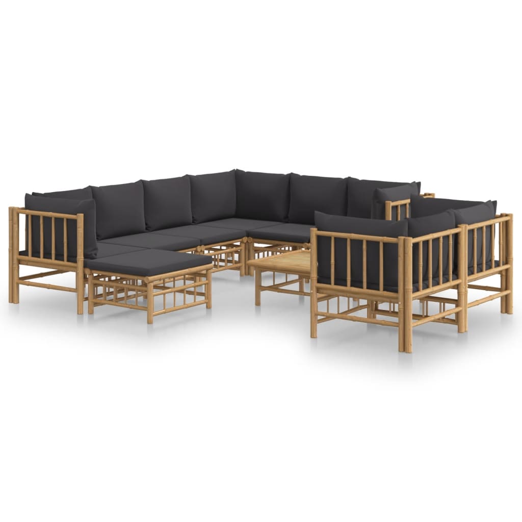 Garden Lounge Set Dark grey, Bamboo Bamboo, Polyester Large