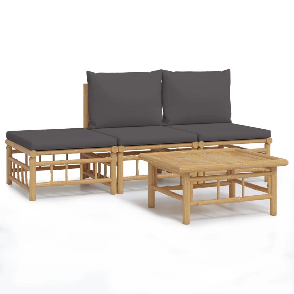Garden Lounge Set Natural bamboo with dark grey cushions