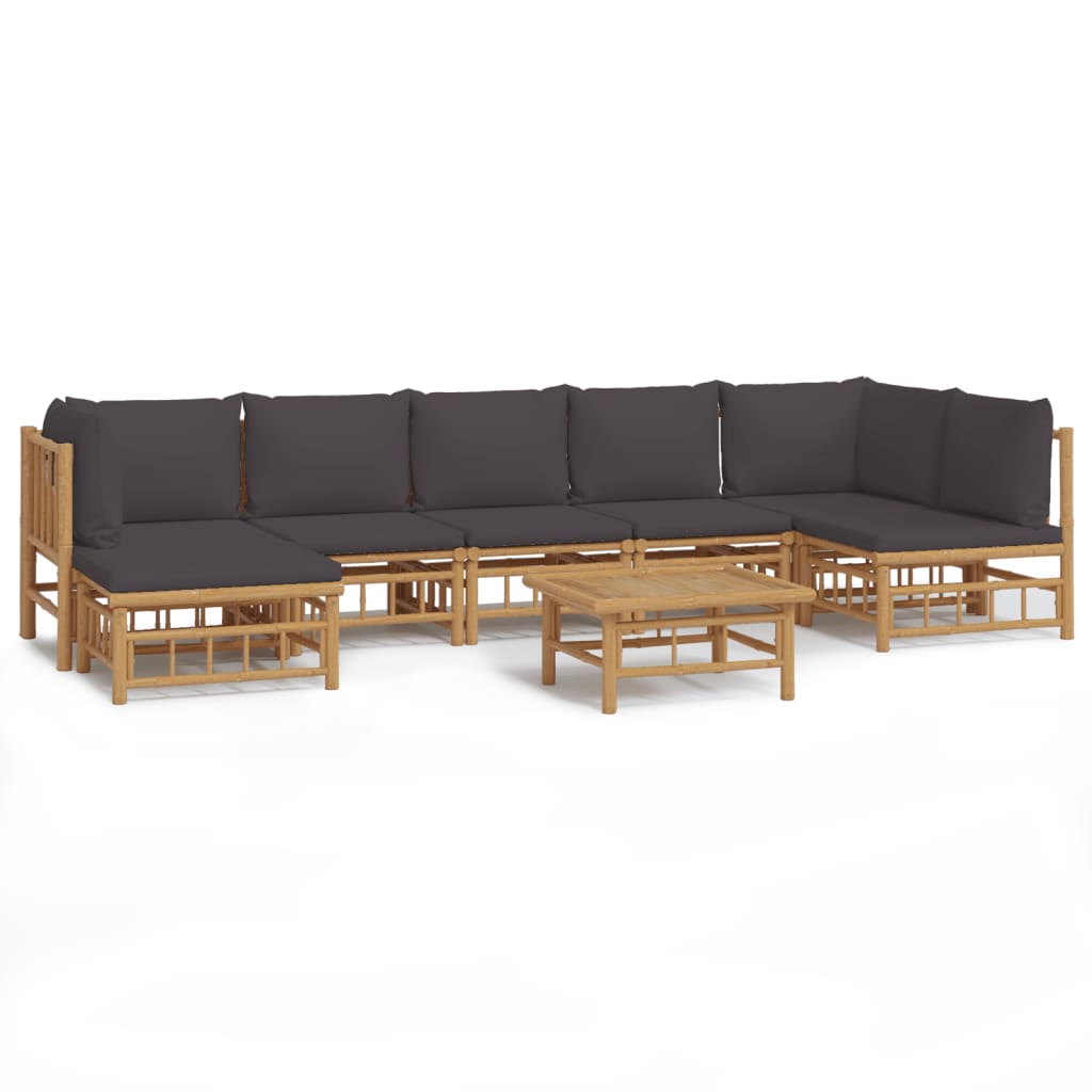 Garden Lounge Set Bamboo with dark grey cushions Bamboo